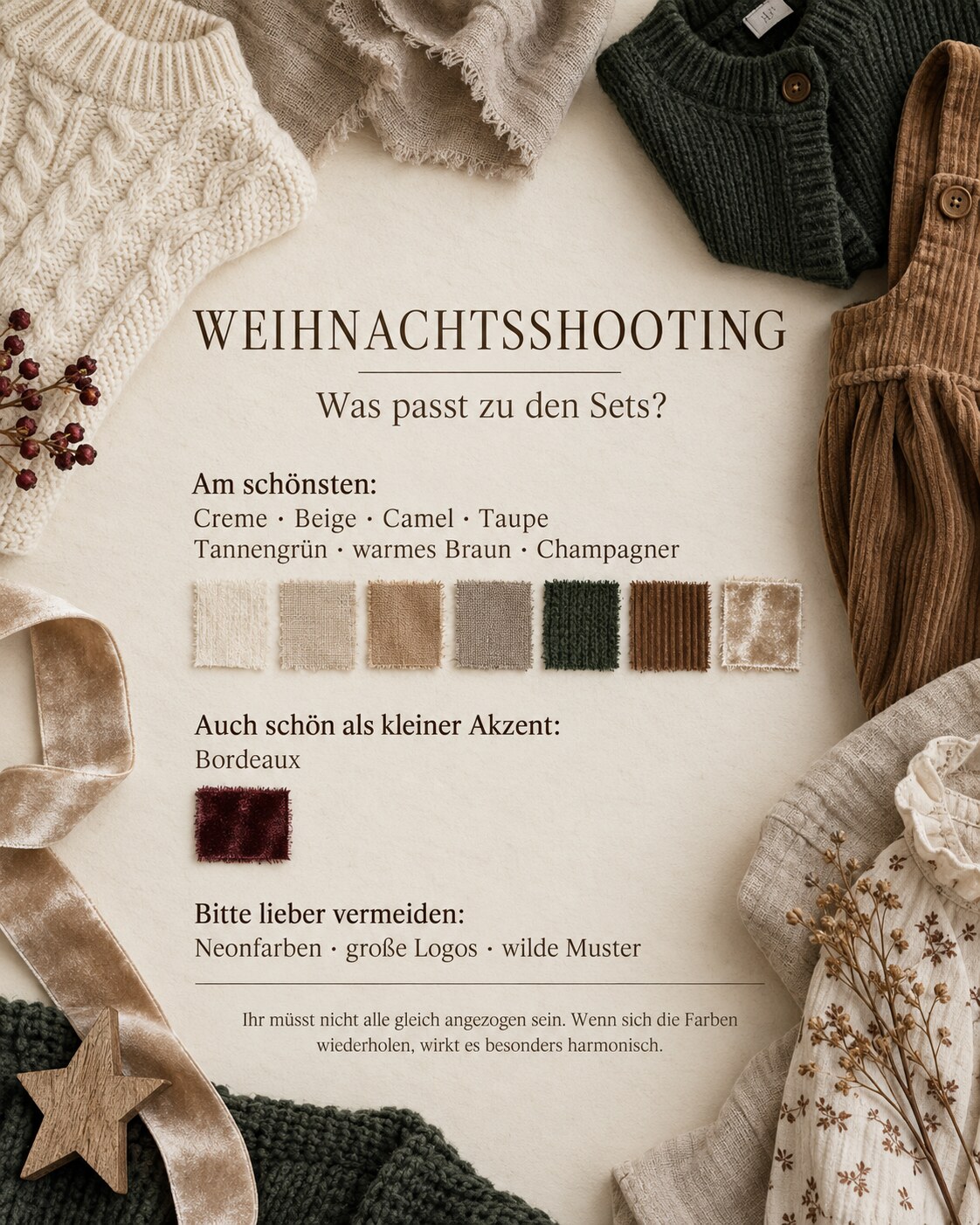 Outfit-Farben für das Weihnachtsshooting in Düsseldorf